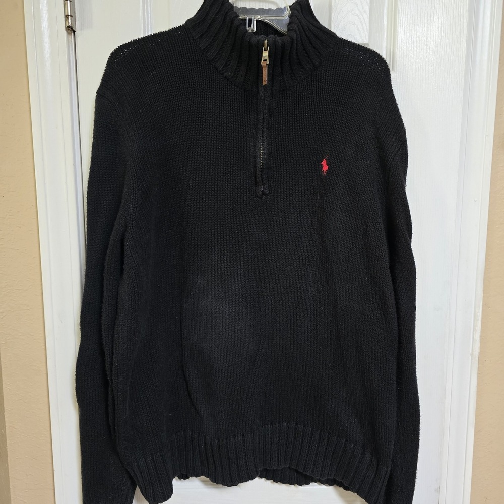 Polo by Ralph Lauren Sweater Mens L Black Cotton Knitted Long Sleeve Mock Neck
